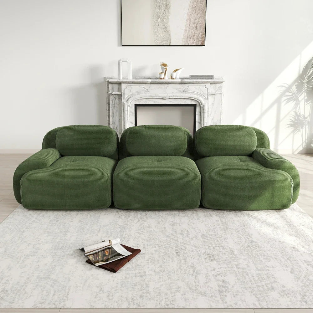 3-seater Sofa in Premium Cordsamt, Non-slip, Ergonomic Armrests and Highly Elastic Upholstery for Living Room and Bedroom, Green - Kimlud