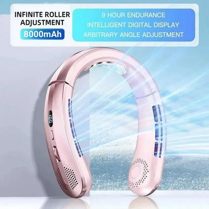 8000mAh USB Hanging Neck Fan Portable Bladeless Mini Rechargeable Mute LED Digital Display Electric Air Cooler Handheld - Kimlud
