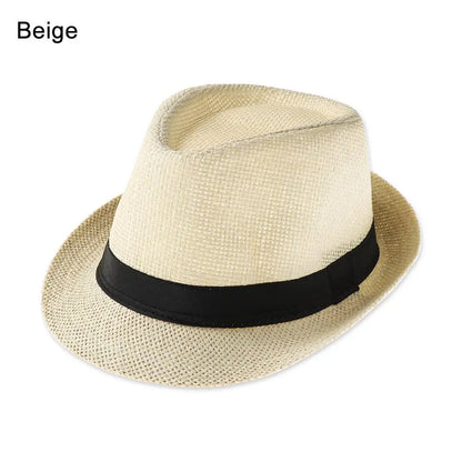 Unisex Fashion Beach Sun Cap Summer Wide Brim Straw Panama Cap Casual Jazz Dress Hat Cowboy Fedora Hat Gangster Cap