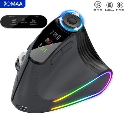 Backlit Wireless Ergonomic Mouse with Smart Flying Scroll,Function Adjustment Knob,Bluetooth&2.4G Rechargeable Gaming Mouse