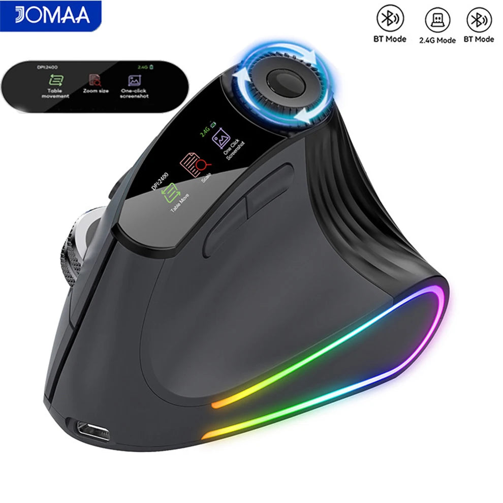 Backlit Wireless Ergonomic Mouse with Smart Flying Scroll,Function Adjustment Knob,Bluetooth&2.4G Rechargeable Gaming Mouse