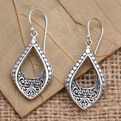 Ethnic Silver Color Dangle Women's Earrings Geometry Carving Flower Party Daily Wear