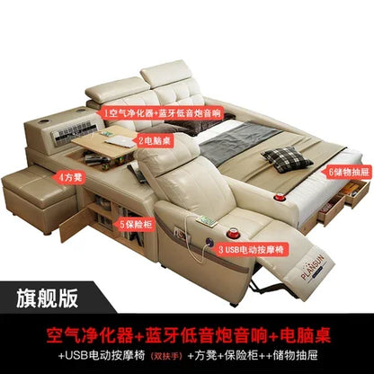 High End Nordic Double Bed Headboard Queen Storage Safe Luxury Twin Bed Frame Full Size Sleeping Camas De Casal Home Furniture