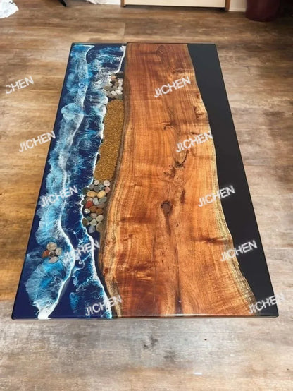 Premium Luxury Furniture Dining Kitchen Dining Solid Walnut Coffee River Epoxy Flat Table - Kimlud
