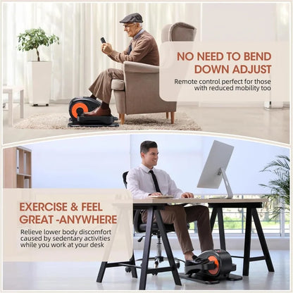 Under Desk Elliptical Electric Seated Pedal Exerciser Quiet and Compact Mini Ellipse Leg Exerciser with Display Monitor Remote