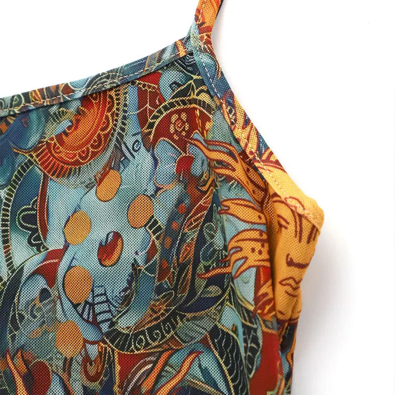 Women Mini Dresses Summer Streetwear Fashion Print Casual Slim Dress Club Party Elegant Sexy Sling Backless Lady Dress Clothing - Kimlud