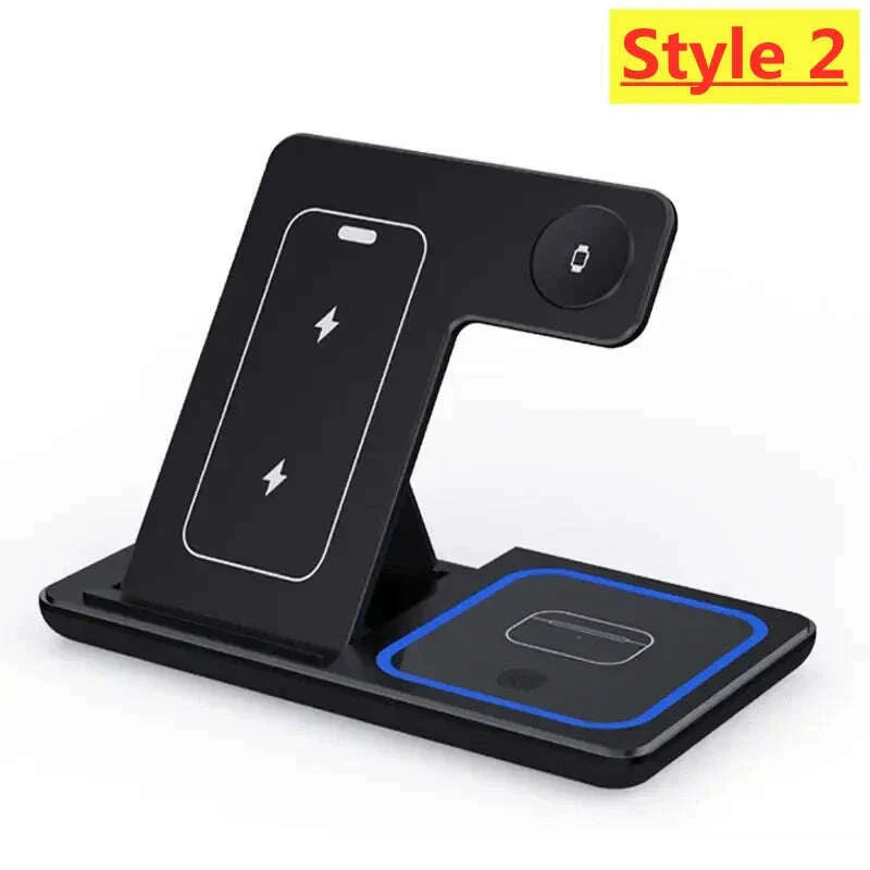 3 In 1 Wireless Charger Stand Pad Foldable 15W Fast Charging Dock Station For iPhone 15 14 13 12 Pro Max Apple Watch 8 7 Airpods