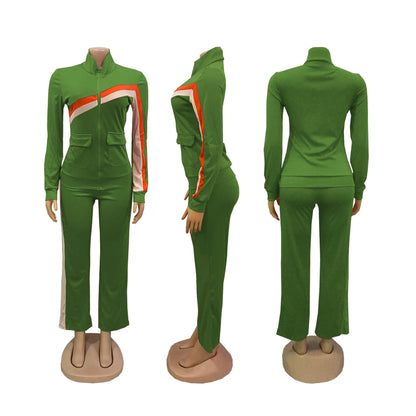 TW521 Women's Sports Casual Fashion Two-piece Striped Splicing Set | Kimlud Mid Range Pants
