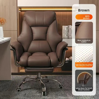 Ergonomic Reclining Office Chair with Footrest PU Leather Executive Swivel Computer Desk Chair Aluminum Base for Home Office - Kimlud