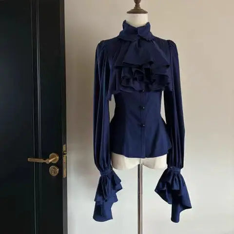 British Style Retro Dark Goth Handsome Black Trench Coat Women Girls Lolita Fake Two Vest White Coats Jacket Y2k Cosplay Clothes