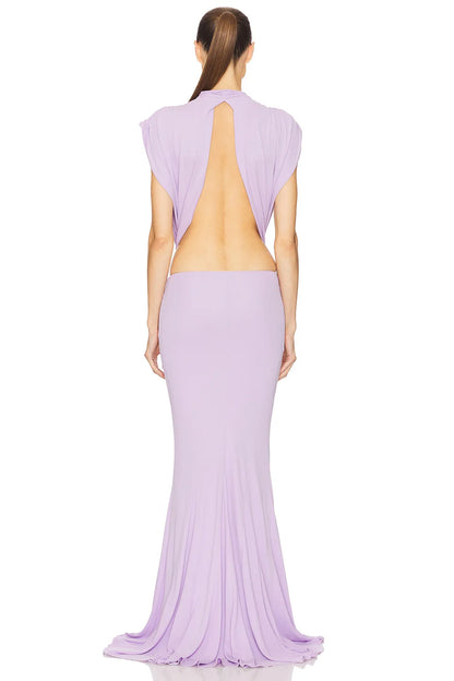 Sexy Elegant Backless Bow Lace Up Maxi Dress Women Sleeveless Hollow Out Party Evening Long Dresses White Purple Robes