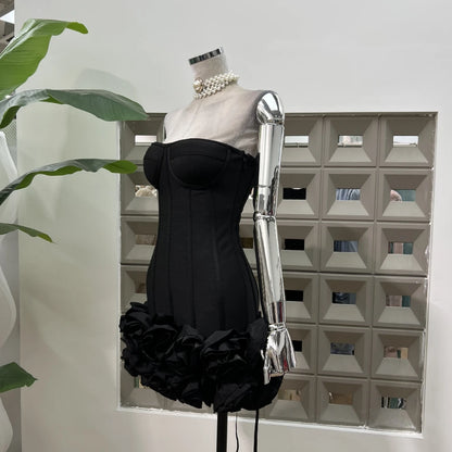 Sexy Strapless Bodycon Dresses for Women 3D Floral Fashion Party Evening Club Bandage Dress Formal Elegant Slim Birthday Gowns