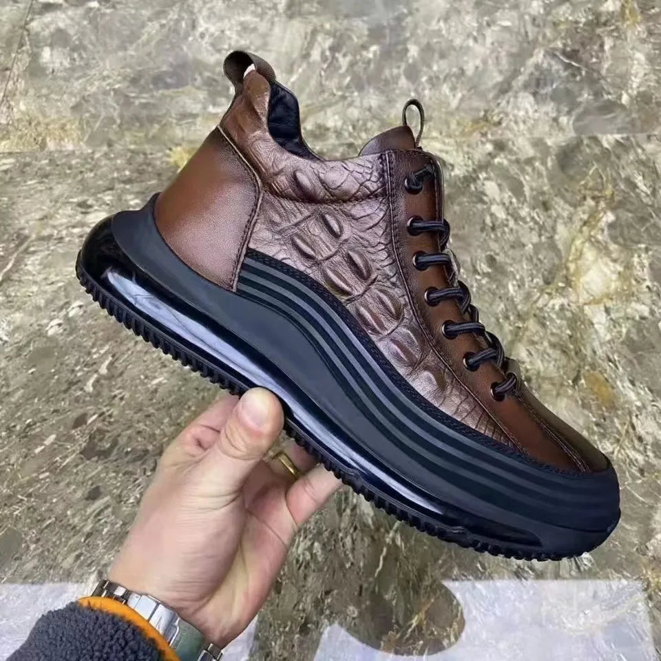 Men's Shoes 2025 Spring and Autumn New Thick Bottom Top Casual Trendy Shoes Crocodile Pattern Fashion Men's Shoes Sports...