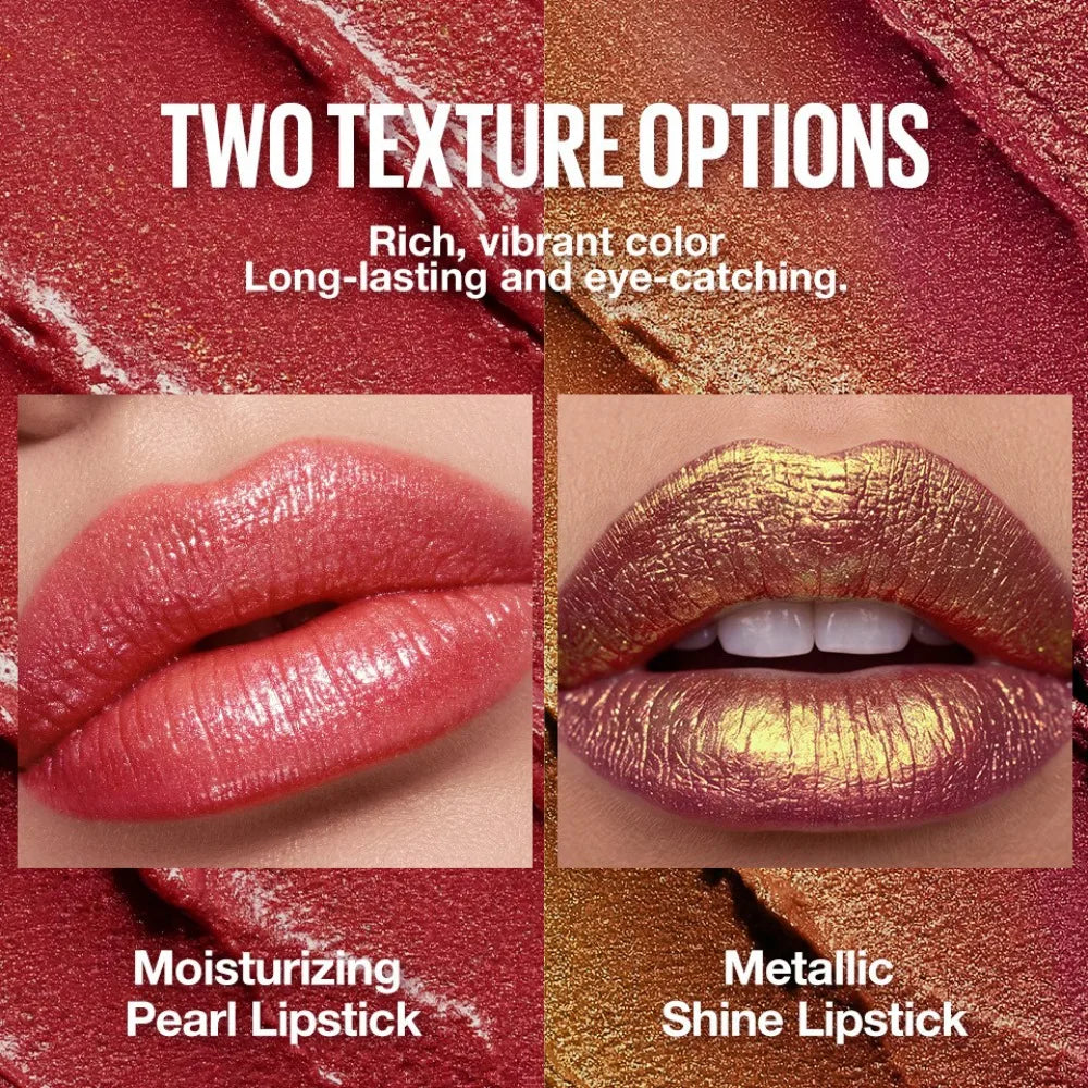 14 Colors Metallic Sparkle Lipstick Polarizing Pigment Diamond Shine Gold Pearlescent Lipgloss Long Lasting Lip Beauty Makeup