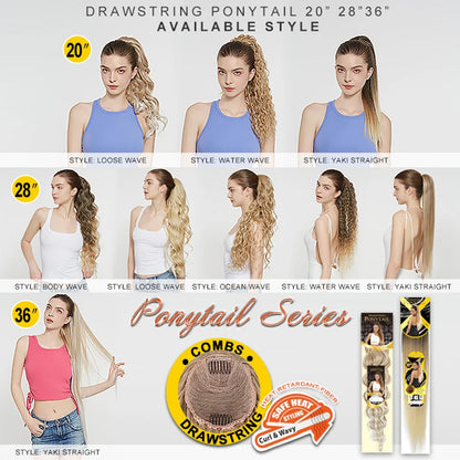 Julianna Synthetic Kanekalon Black Drawstring Water Wave Ponytail Extension Female Curly Wavy Clip In Ponytail Hair Extension