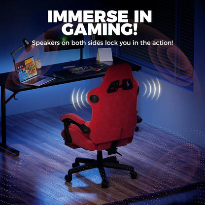 Gaming Chair with Built-in Speakers & Bluetooth, Ergonomic Reclining Design with Footrest for Adults - Red Velvet