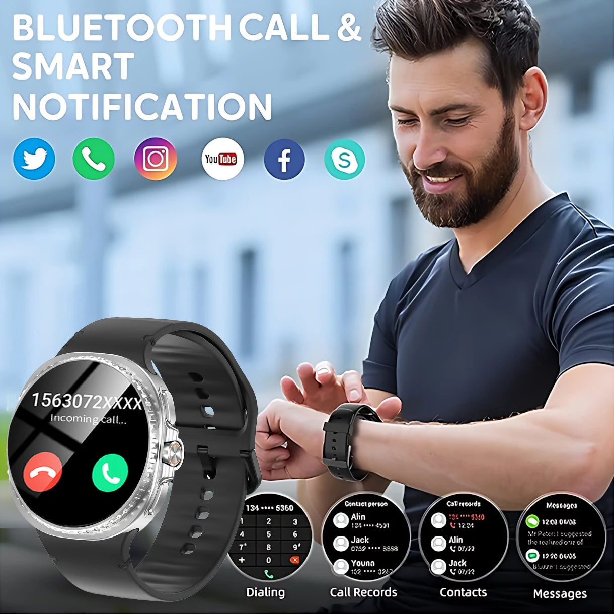 New Smart Watch 8 classic Rotating Dial AMOLED HD Screen Men's GPS NFC Sport modes Fitness Heart Rate Bluetooth Call Smart Watch