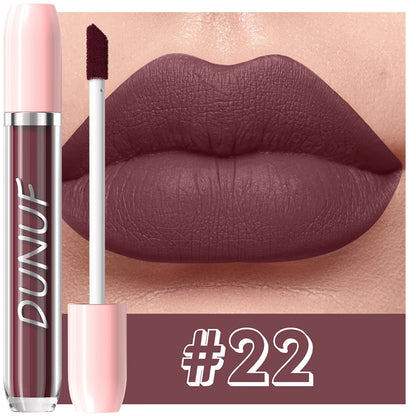 DUNUF 1Pc Matte Lip Gloss Bean Paste Liquid Lipstick Long-Lasting Waterproof Easy To Color Non-Fading Sexy Red Matte Lip Glaze