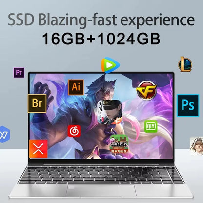 Ultra Slim Laptop 14.1" 16GB RAM 2TB SSD Intel N3700 Notebook Windows 11 Pro 1920*1080 Display Office Study Computer PC - Kimlud