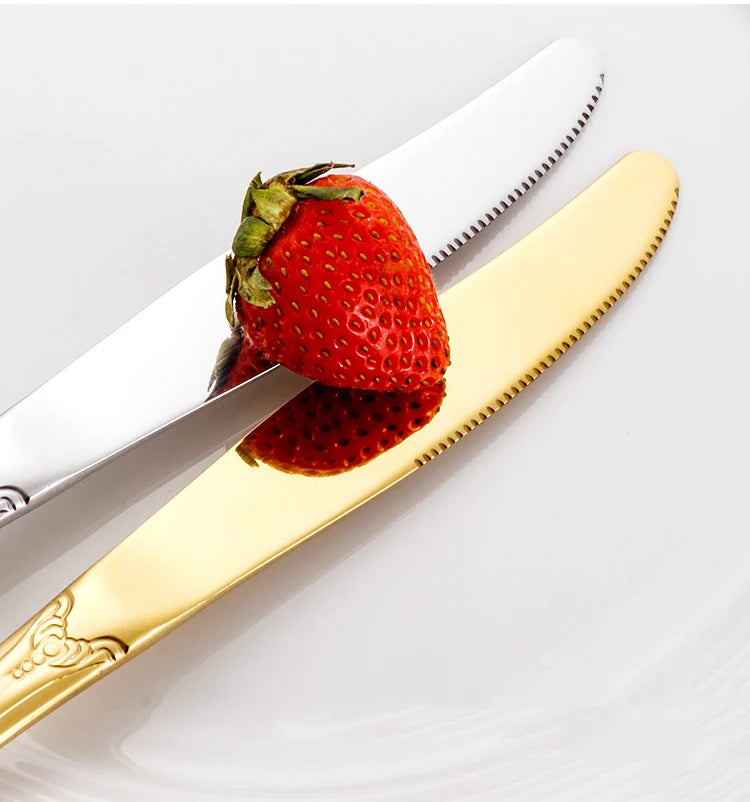 Golden Stainless Steel Cutlery Set Royal European Spoon Fork Complete Tableware Retro Design Dishwasher Safe Elegant...