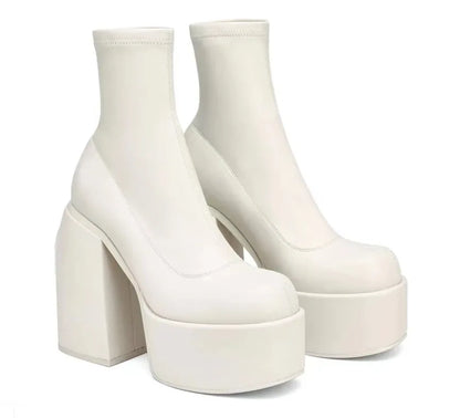 Women New Fashion Short Boots Women Sexy Leather Boot Square toe casual Zipper high heels Casual thick soled women shoes...