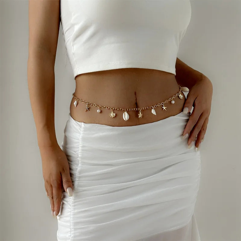Bohemia Imitation pearl Waist Belly Chain Starfish Pendant For Women Fashion Summer Beach Waistband Bikini Beads Jewelry - Kimlud