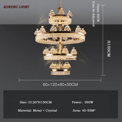 American Light Luxury Crystal Pendant Lamp Postmodern Living Room Lamp Villa Hotel Master Bedroom Lamp Dining Room Lamp