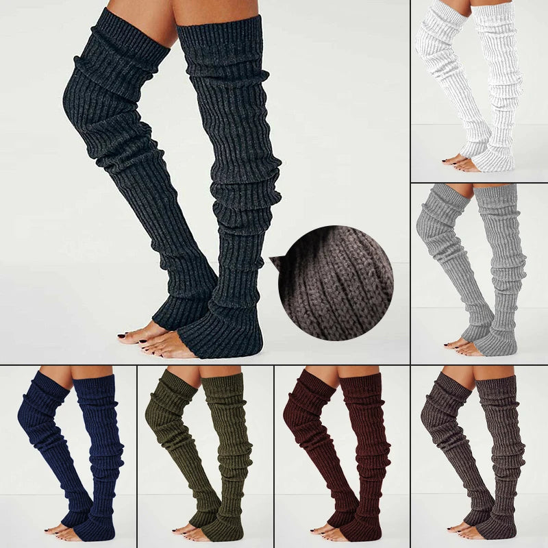 Women Winter Warm Leg Warmers Knee High Socks Girl Boot Topper Sock Warm Foot Cover Skinny Stockings Knitted Crochet Long Socks - Kimlud