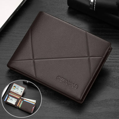 GERUOLA Men’s Short Genuine Leather Wallet with RFID Protection, Minimalist Geometric Stitching Leather Wallet