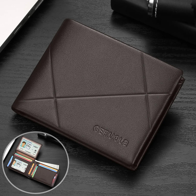 GERUOLA Men’s Short Genuine Leather Wallet with RFID Protection, Minimalist Geometric Stitching Leather Wallet