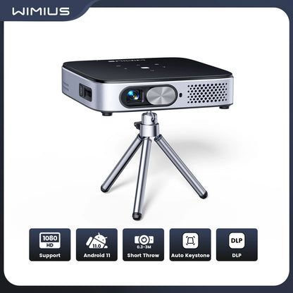 WiMiUS Mini Projector Android 11.0 DLP Projector Rechargeable Ultra Short Throw WiFi Bluetooth Projector FHD 1080P...