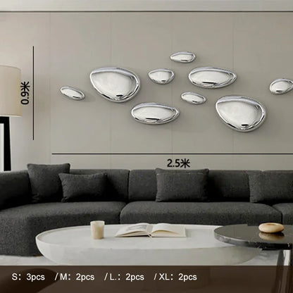 Creative Imitation Stainless Steel Pebble Wall Water Droplet Decor Artwork Hotel Light Luxury Pendants Living Room Wall...