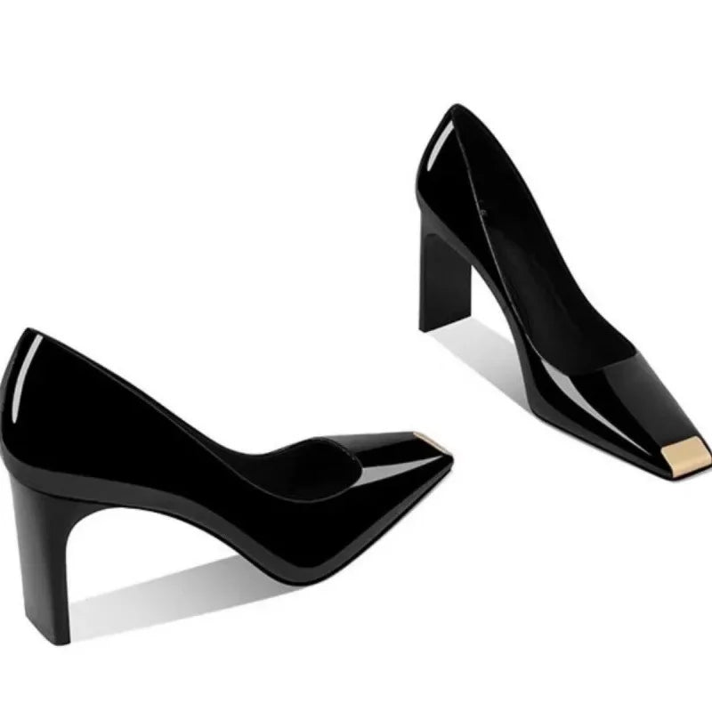 Top Layer Cowhide Women's Mid Heel High Heels White French Style Slip-On Shoes Leather Upper Simple Design Summer Shoes