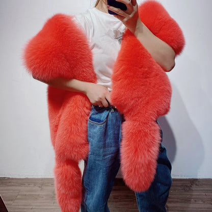 YOLOAgain 2025 Winter Warm Luxury Real Fox Fur Scarf Women Natural Fox Fur Scarf Shawl Female