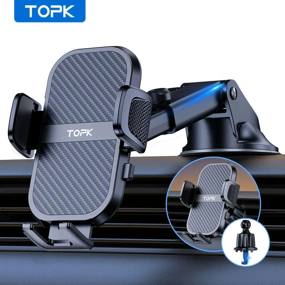 TOPK Phone Holder for Cars 2-IN-1, Car Phone Holder Mount for Dashboard & Air Vent Compatible with iPhone Samsung Android