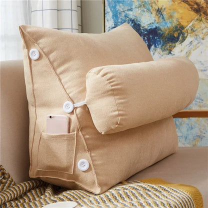 Reading Backrest Triangular Lumbar Support Cushion With Headrest Plush Back Pillow For Pain Relief Sofa Bed Chair Waist Cushion