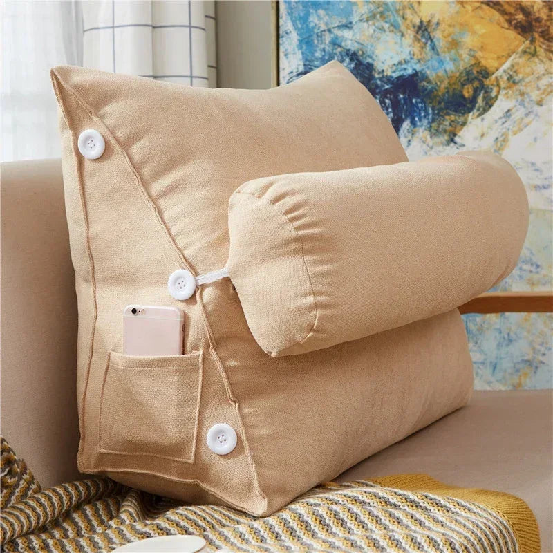 Reading Backrest Triangular Lumbar Support Cushion With Headrest Plush Back Pillow For Pain Relief Sofa Bed Chair Waist Cushion