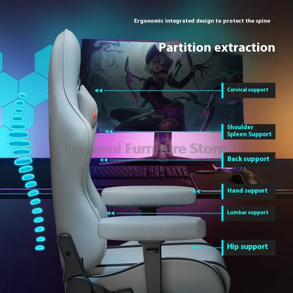 Stylish Reclining Gray Leather Gaming Chair Home Office Ergonomic Desk Chair with Lumbar Pillow Adjustable Gamer Computer Chairs