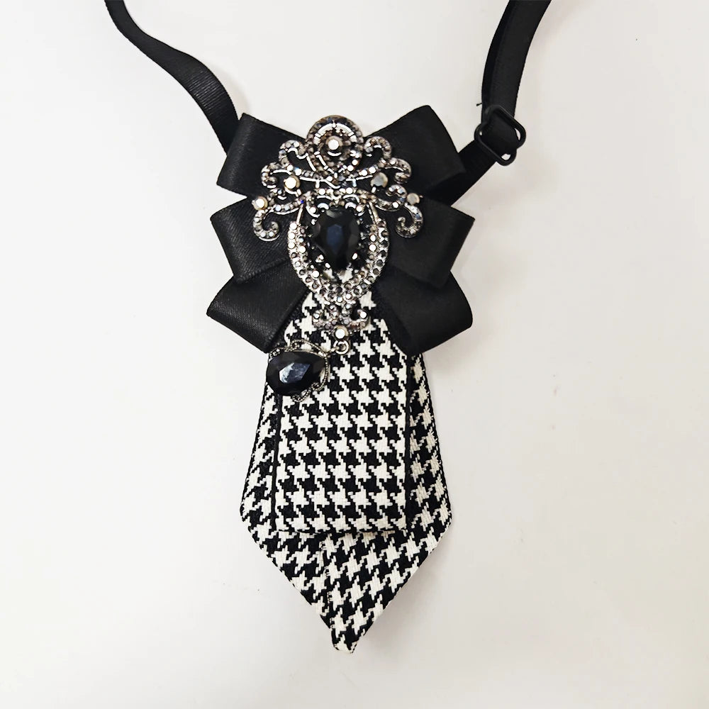 A Handmade Women's Plaid Black Diamond Tie, a Must-Have for the Back-To-School Season, Paired with Uniforms, Versatile, Dark Style