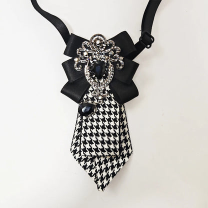 A Handmade Women's Plaid Black Diamond Tie, a Must-Have for the Back-To-School Season, Paired with Uniforms, Versatile, Dark Style