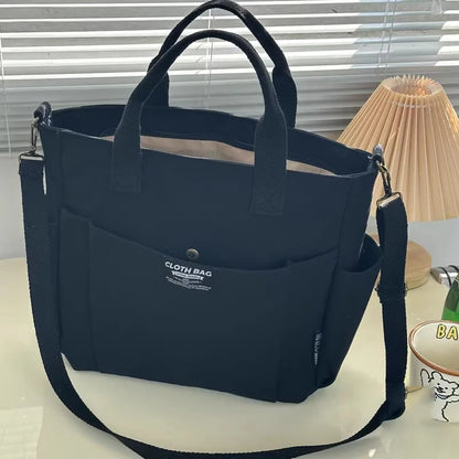 Urban Minimalist Female Student Large Capacity Commuting Horizontal Canvas Single Shoulder Diagonal Cross Portable Tote Bag - Kimlud