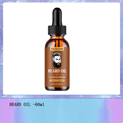 Organic Beard Growth Oil & Sandalwood Balm 1/2/4 Set-24H Nourishing, No Flakes, Men's Grooming Kit with Argan Oil &...