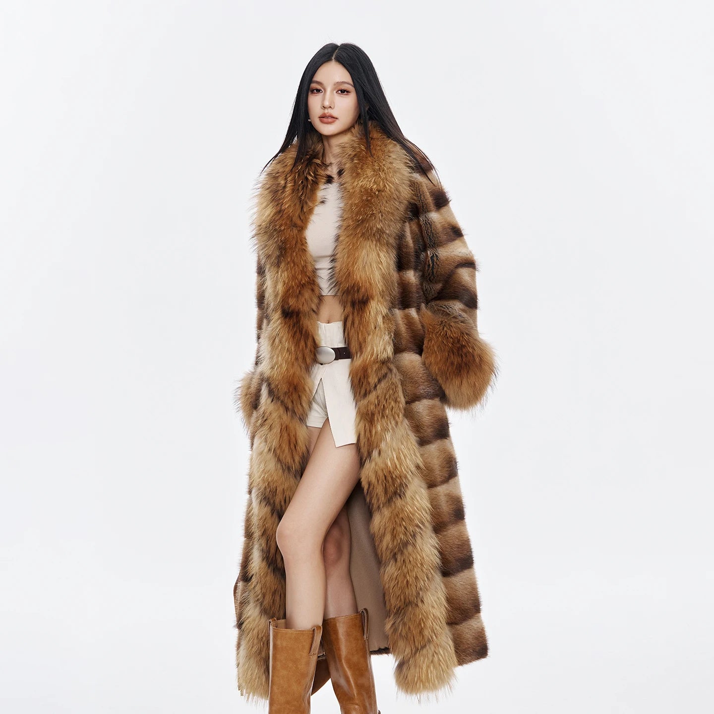 KMETRAM Natural Muskrat Fur Coat Woman Luxury Long Real Fur Jacket Raccoon Dog Fur Collar Winter Coats Women Clothing 2025 шуба