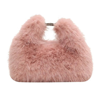 Women Faux Fur Shoulder Bag Adjustable Strap Fluffy Crossbody Bag Solid Color Handbag Hobo Bag for Travel Party