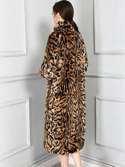 Nerazzurri Autumn Winter Long Thick Warm Colorful Leopard Print Fluffy Faux Fur Coat Women Stand Collar Luxury Furry Overcoat