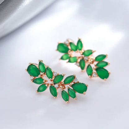 Kinel Hot Full Emerald Cut Zircon Crystal Flower Drop Earrings For Women Luxury 585 Rose Gold Color Daily Fine Ethnic Jewelry