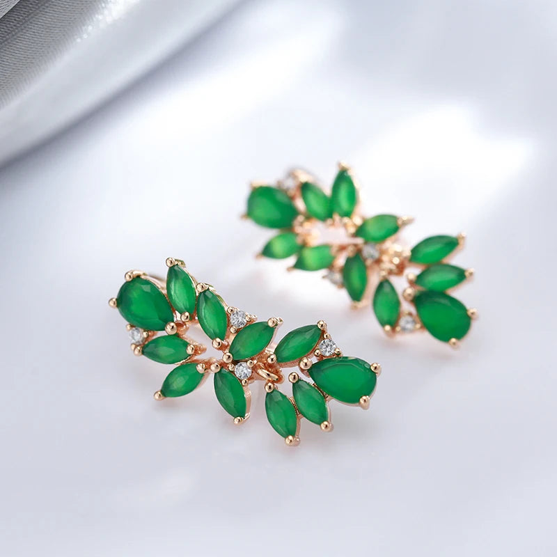 Kinel Hot Full Emerald Cut Zircon Crystal Flower Drop Earrings For Women Luxury 585 Rose Gold Color Daily Fine Ethnic Jewelry