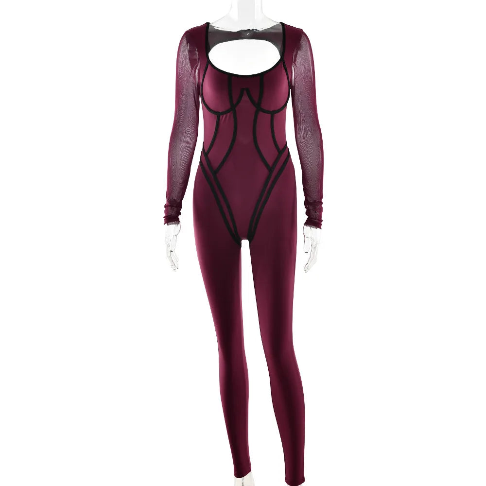 Chic Backless Sports Jumpsuits Women Long Sleeve Hollow Out Fitness Yoga Bodysuit Female High Waist Tunics One Piece Gym Overall - Kimlud