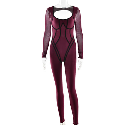 Chic Backless Sports Jumpsuits Women Long Sleeve Hollow Out Fitness Yoga Bodysuit Female High Waist Tunics One Piece Gym Overall - Kimlud