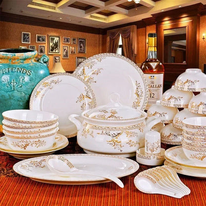 Porcelain Dinner Set Bone China Tableware Ceramic Dish Ensemble Dinnerware Collection Elegant Diner Service Kit - Kimlud